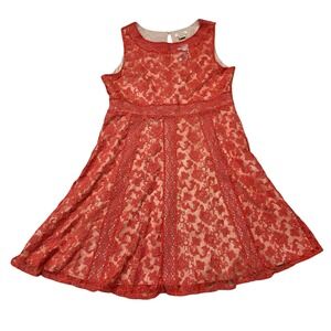 Sundance Coral Lace Fit Flare Dress Keyhole Back Sleeveless Women 14 NWOT